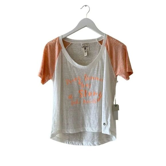 Lagaci  White Orange Cotton Blend Summer Beach Soft Short Sleeve SZ S #1970 - Picture 1 of 12